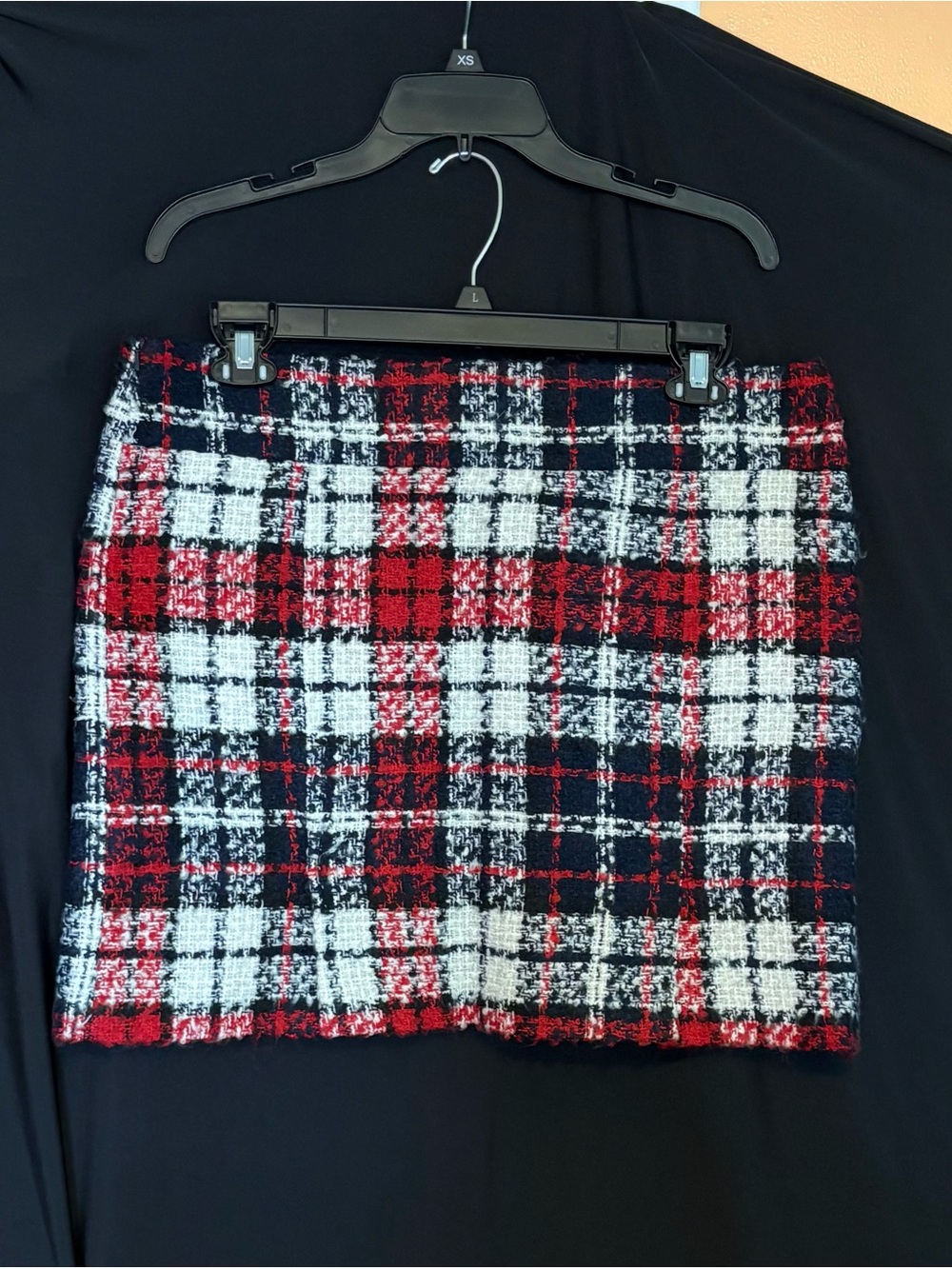 Tommy Hilfiger Red, White & Black Plaid Tweed Mini Skirt